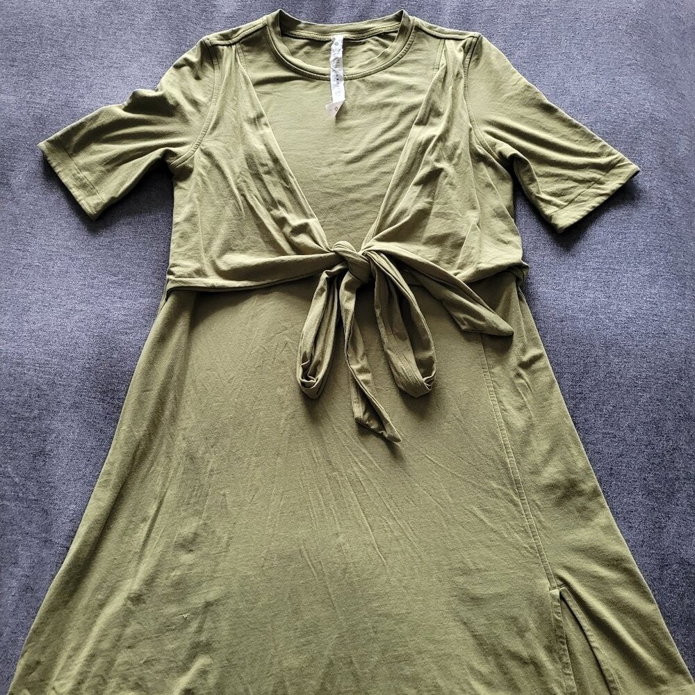 Womens Lululemon T-Shirt Dress Womens 10 Cotton Wrap-Front Bronze Green Pima Cot